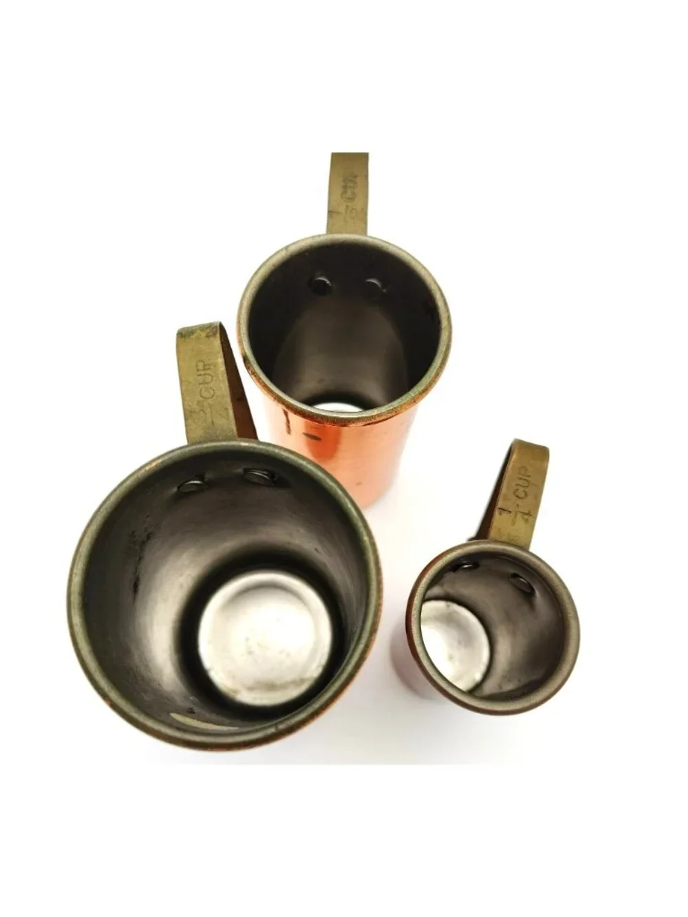 Measuring Cups Copper Tone Rustic Kitchen Vintage Utensil Set 3pc 1 1/2 1/4